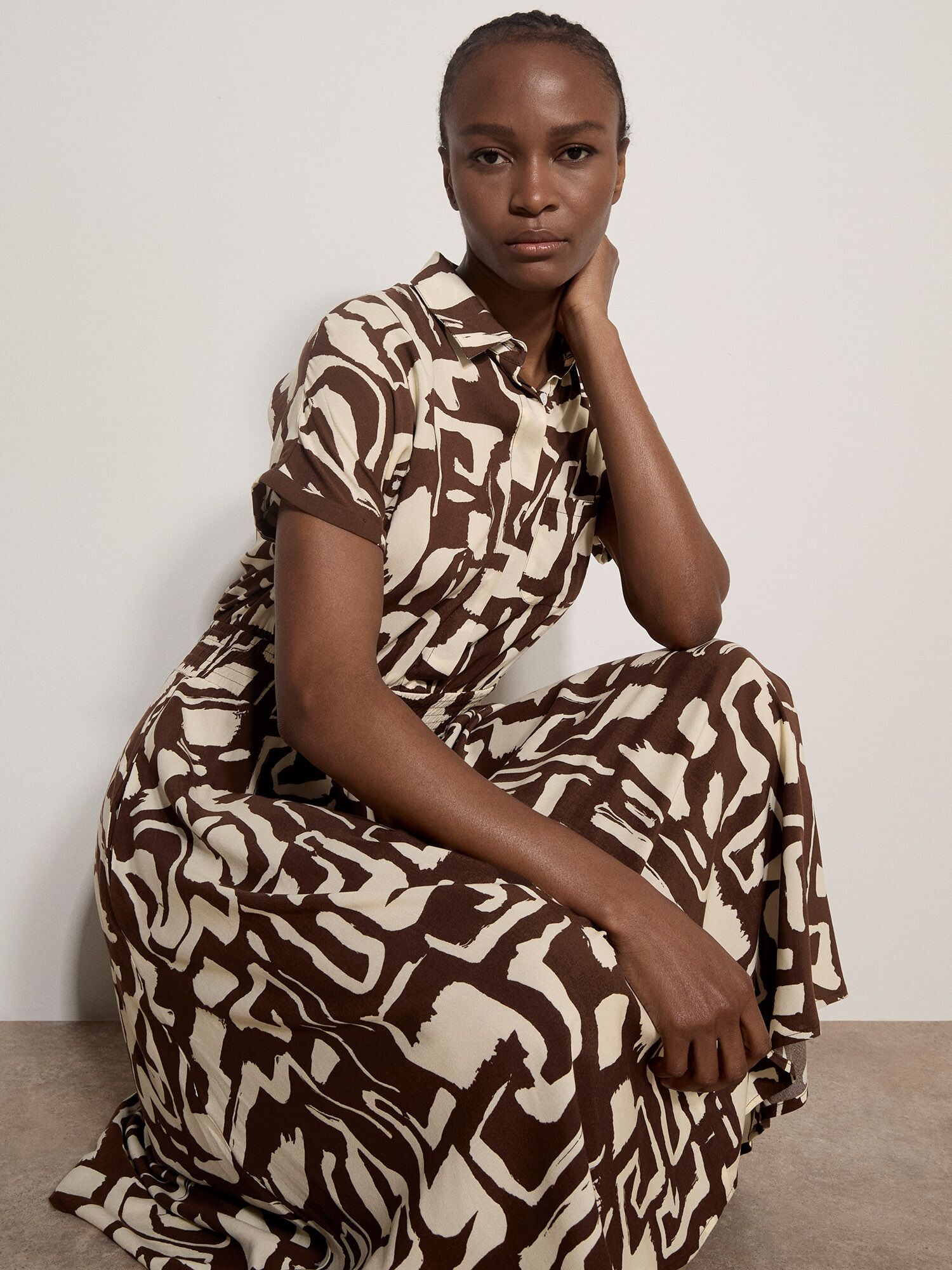 Midikleid APRICOT "Geo-Midikleid", Damen, Gr. XL (42), N-Gr, braun, gewebt, Obermaterial: 100% Viskose CV., gemustert, Kleider Midikleid, im griechischem Muster