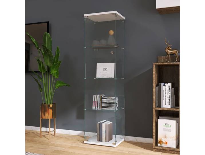 Vitrine Vitrine en Verre 164 cm-YLSZHYR-Vitrine Pour Collection 4 Couches avec 1 Porte et Serrure Blanc