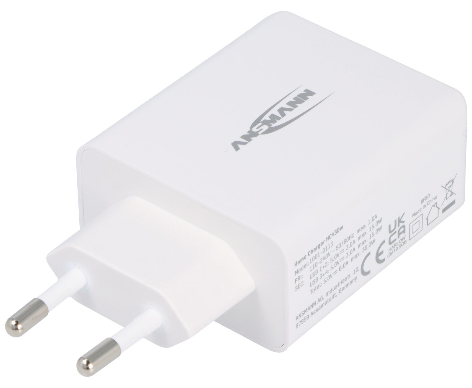 Ansmann USB-oplader HC430, 4-poorts, 30W, wit