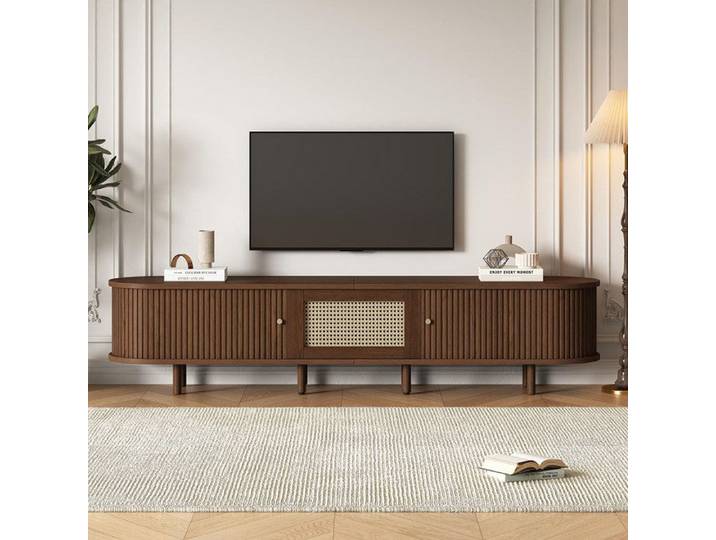 Meuble TV Meuble tele Noyer foncé design rotin 180 cm MDF - SWEIKO - Couleur bois