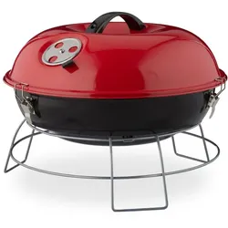 Relaxdays Kugelgrill tragbar Rot,Schwarz,Silber