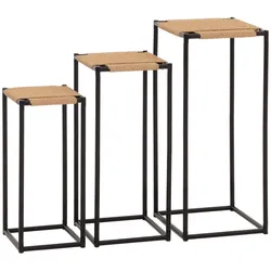 Mendler 3er-Set Blumentisch HWC-N70, Beistelltisch Tisch Blumenständer Ablage, stapelbar, Metall Papierseil ~ naturfarben