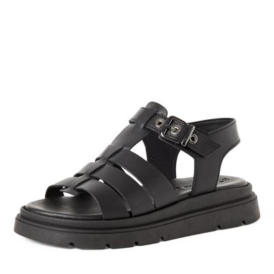 Riemchensandale TAMARIS, Damen, Gr. 38, Synthetik, schwarz, Glattleder, Schuhe Riemchensandale, Keilabsatz, Sandalette im modischen Römersandalen-Look