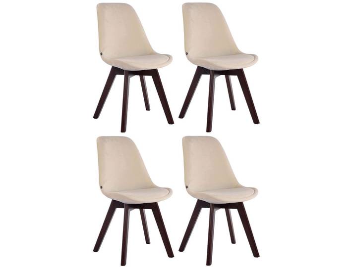 CLP Stuhl 4er Set Samt Creme, Holz, 48x84x55 cm, Esszimmer, Stühle
