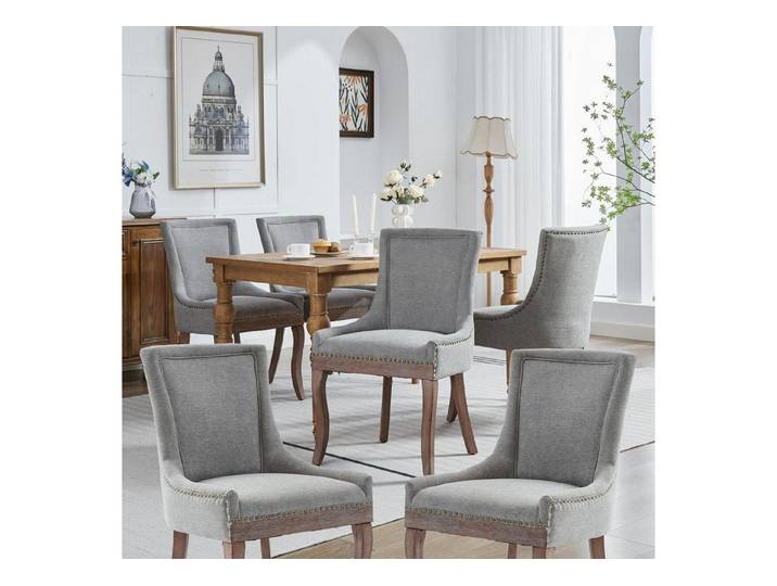 LuxusKollektion Esszimmerstuhl Esszimmerstühle 6er Set Tufted Gepolstert Holzbeine 6er set Grau C