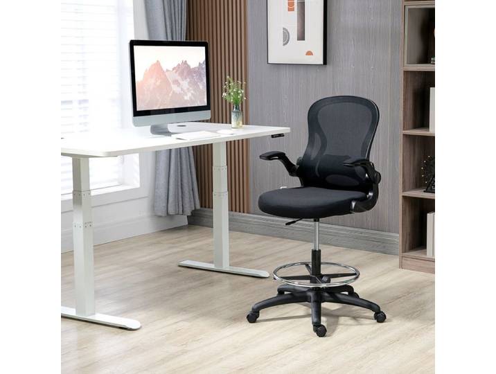 Chaise de dessin - MODICOM - Chaise de bureau réglable - Noir - Dossier mi‑haut - Repose‑pieds réglable