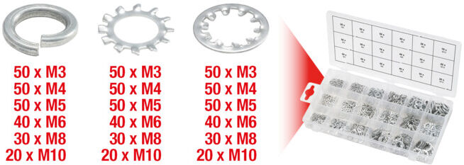 Assortiment de rondelles et de rondelles dentées KS Tools M3-10, 720 pcs. (970.0240)
