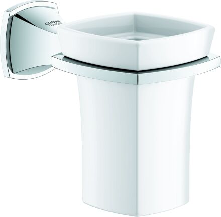 Grohe Grandera porte-verre 40626000 chrome, verre en Céramique de salle de bain blanc