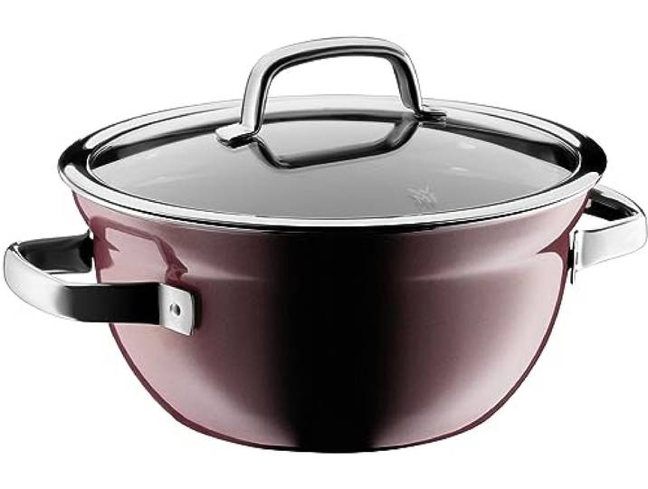 WMF Fusiontec Mineral Kochschüssel mit Glasdeckel 24 cm, Topf Induktion 4l, High-Tech Keramik, kratzfest, rot