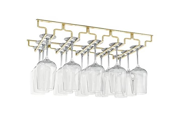 SAGIDAR Metall Hängende Weinglashalter Gold, Regal Weinglas Aufbewahrung Edelstahl, Weinglasregal Unter Dem Schrank, Breite 18/22.5/28cm, Einfacher Zugang, Für Hausbar, Küche, Bar, Restaurant