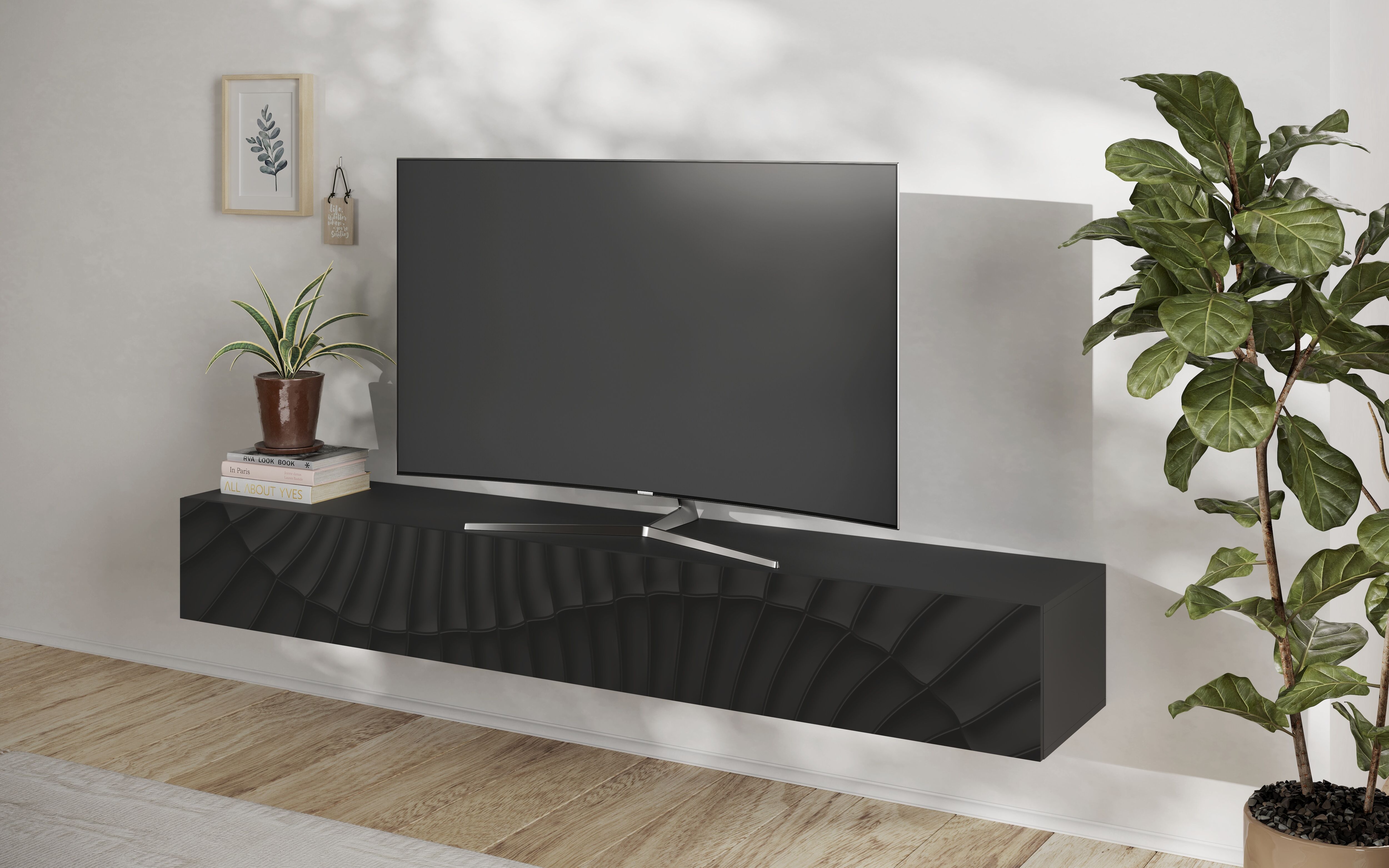 TV-Board GOODPRODUCT "Snake, Schwebe-Lowboard, TV-Schrank, Media-Board, Breite 210 cm", schwarz (anthrazit mit siebdruck), B:210cm H:28cm T:30cm, Sideboards, TV-Board, mit Siebdruck-Front, 1 Klappe, wandhängend, stilvoll & funktional anthrazit mit siebdru