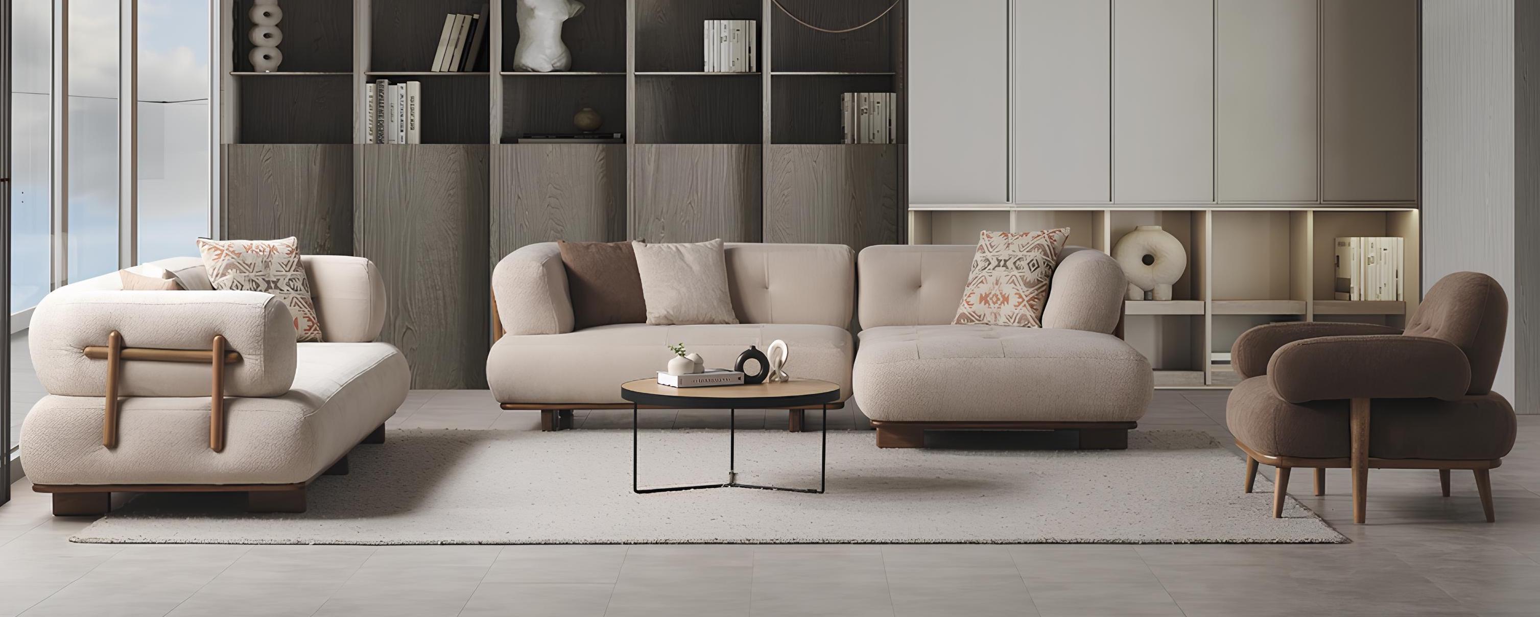 Wohnzimmer-Set Modernes Design Weiß 3-Sitzer-Sofa, Sessel, Ecksofa