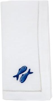 Saro Lifestyle "Embroidered Double Fish Cotton Napkins (Set of 6) - Hemstitch Border with Coastal-Inspired Motif, 20""x20"""