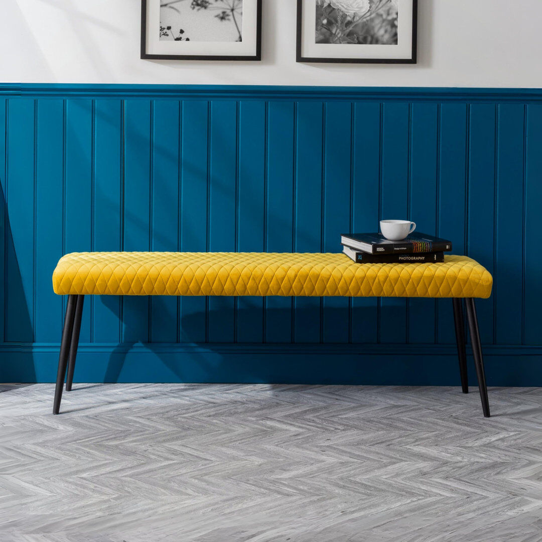 Ivy Bronx Wynnfield Velvet Upholstered Bench Mustard 47cm H X 140cm W X 37cm D