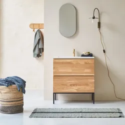Badmöbel Nova aus massivem Eichenholz und Premium-Terrazzo Moon 80