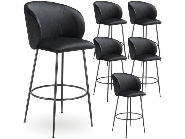 Barstuhl Luana, mit Rückenlehne, Samtoptik - schwarz/schwarz, 6er Set