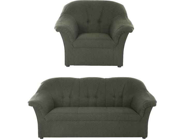 Polstergarnitur DOMO COLLECTION Pegnitz zeitlos und elegant , grün, Struktur fein, 100% Polyester, Sitzmöbel-Sets, Polstergarnitur, Sessel und 3-Sitzer