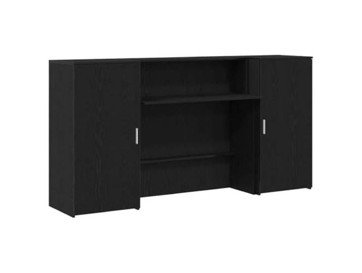 LKJephalotrope Empfangstheke 3-tlg Schwarz Eiche-Optik 200x50cm Blickschutz und strukturierter Stauraum für Foyer, Arztpraxis und Kosmetikstudio durch zwei praktische Beistellschränke.