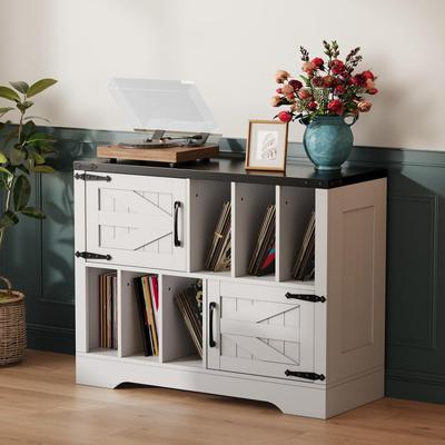 Garvee Large Record Player Stand with Vinyl Storage Wood Storage Cabinet