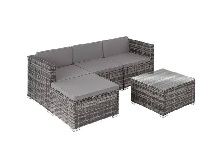 tectake Rattanlounge Lignano, variabel aufstellbar, grau, Grau, Kunststoff, Organisch, Gartenmöbel, Gartengarnituren, Gartenmöbel-Sets
