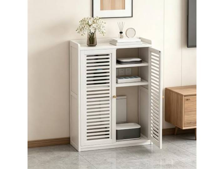 ZCQMSCWW Stereo-Schrank, Massivholz-Audio-Ständer mit Verstellbarem Regal Natürlicher Bambus, Werkzeuglose Montage, Kabelmanagement, Mehrstufige Medienaufbewahrung, Wohnzimmer