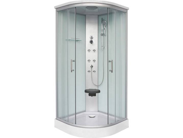 Duschkabine, Chromfarben, Metall, Glas, 90x215x90 cm, Badezimmer, Baden & Duschen, Duschkabinen