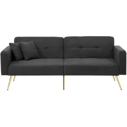 Schlafsofa Grau 175x64x72 cm mit Bettfunktion, verstellbarem Winkel, goldenen Beinen und praktischen Seitentaschen