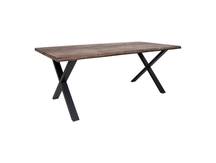Tony Esstisch mit 95x200 cm gewellter Kante, Eiche geraucht, schwarze Beine.