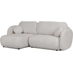 ECKSOFA Candy mit Schlaffunktion Hellgrau Bouclé-Stoff - Ottomane links