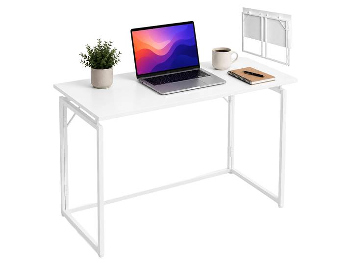 Relaxdays Schreibtisch, HxBxT: 74 x 100 x 50 cm, klappbar, platzsparend, Arbeitstisch, Bürotisch Home Office, weiß