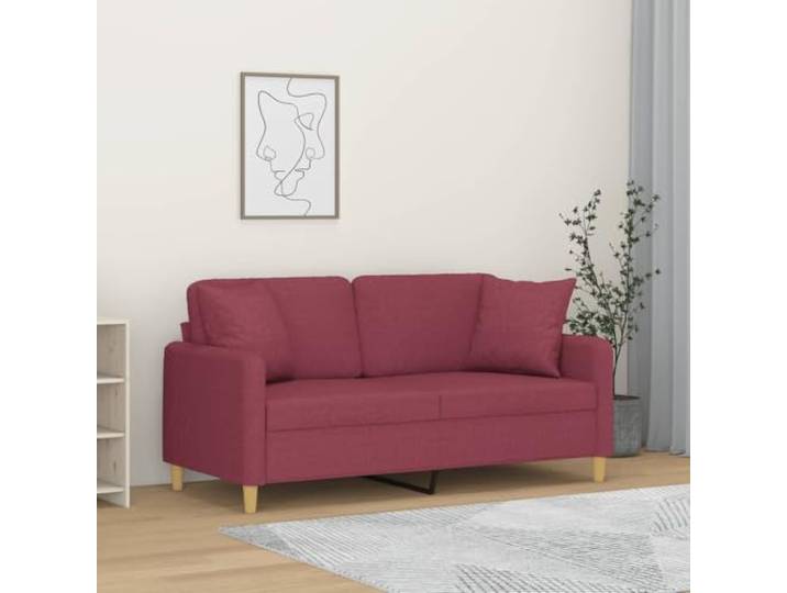 YUTAASU 2-Sitzer-Sofa mit Zierkissen Weinrot 140 cm Stoff Metallgestell Stabil, PP-Baumwollkissen Inklusive, Belastbar Bis 110 Kg Pro Sitzplatz