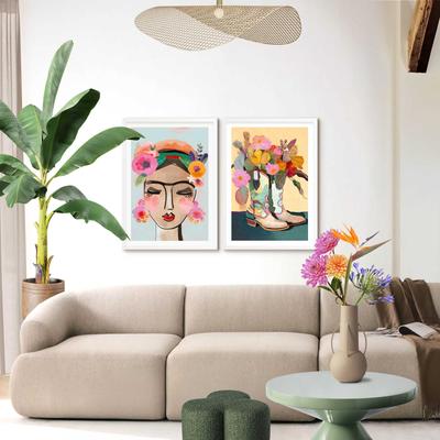 Bild mit Rahmen REINDERS "Blossom Stiefel", farbe bild(er): mehrfarbig, Bilder, B/H/T: 50cm x 70cm x 2,2cm, Blumen, 2 Stk., MDF, Wohnzimmer - Mehrfarbig - MDF - Blumen und Pflanzen - 50x70 cm, B:50cm H:70cm T:2,2cm