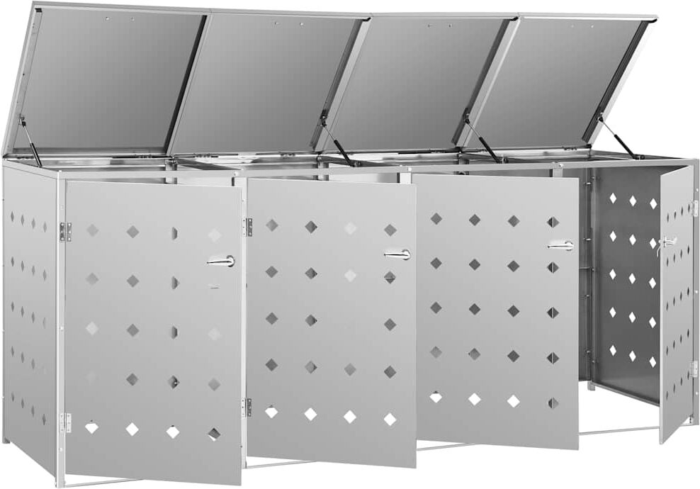 vidaXL Abri de poubelle quadruple sur roulettes 240 L Acier inoxydable