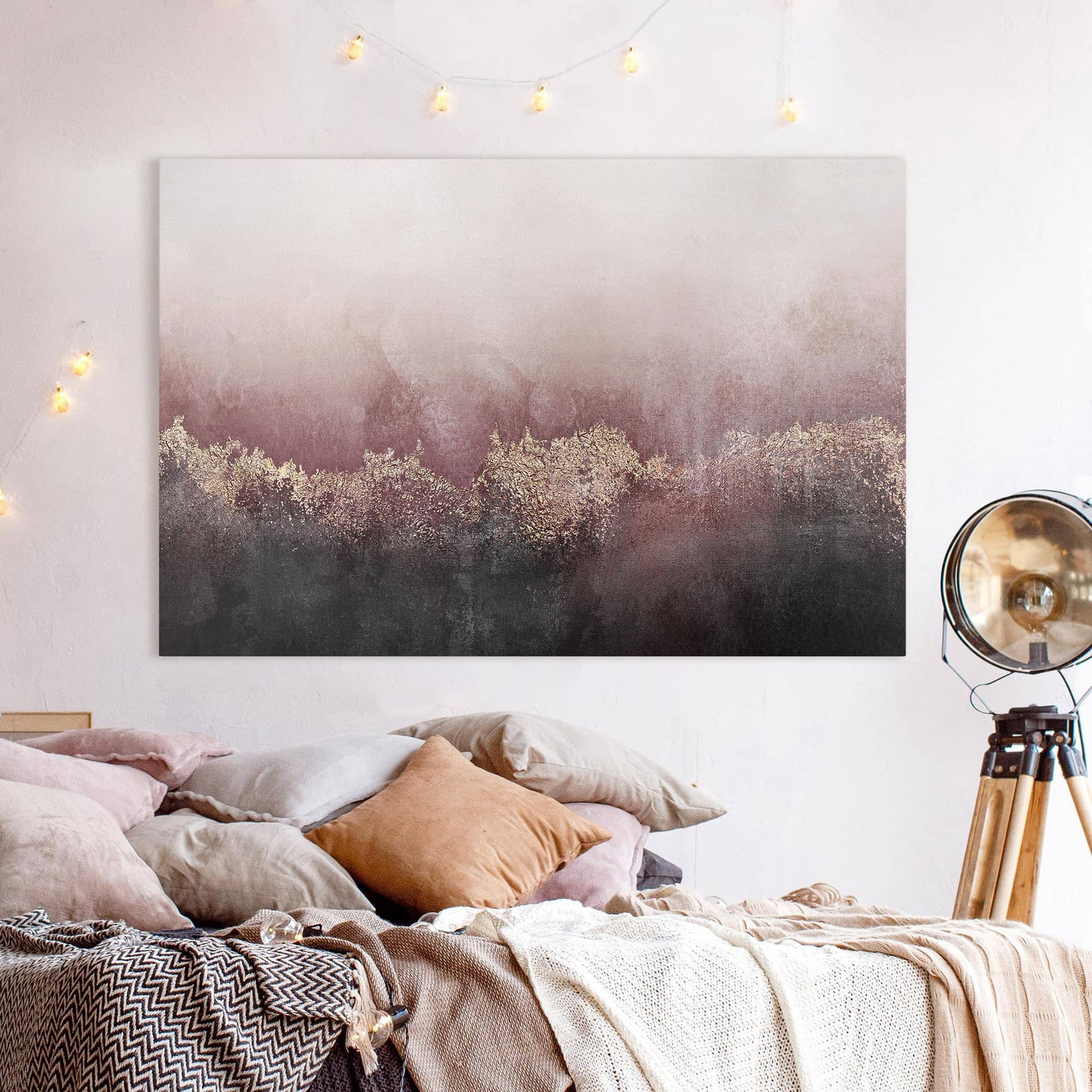 home24 Golden Dawn Abstracte Wanddecoratie Roze 90 cm
