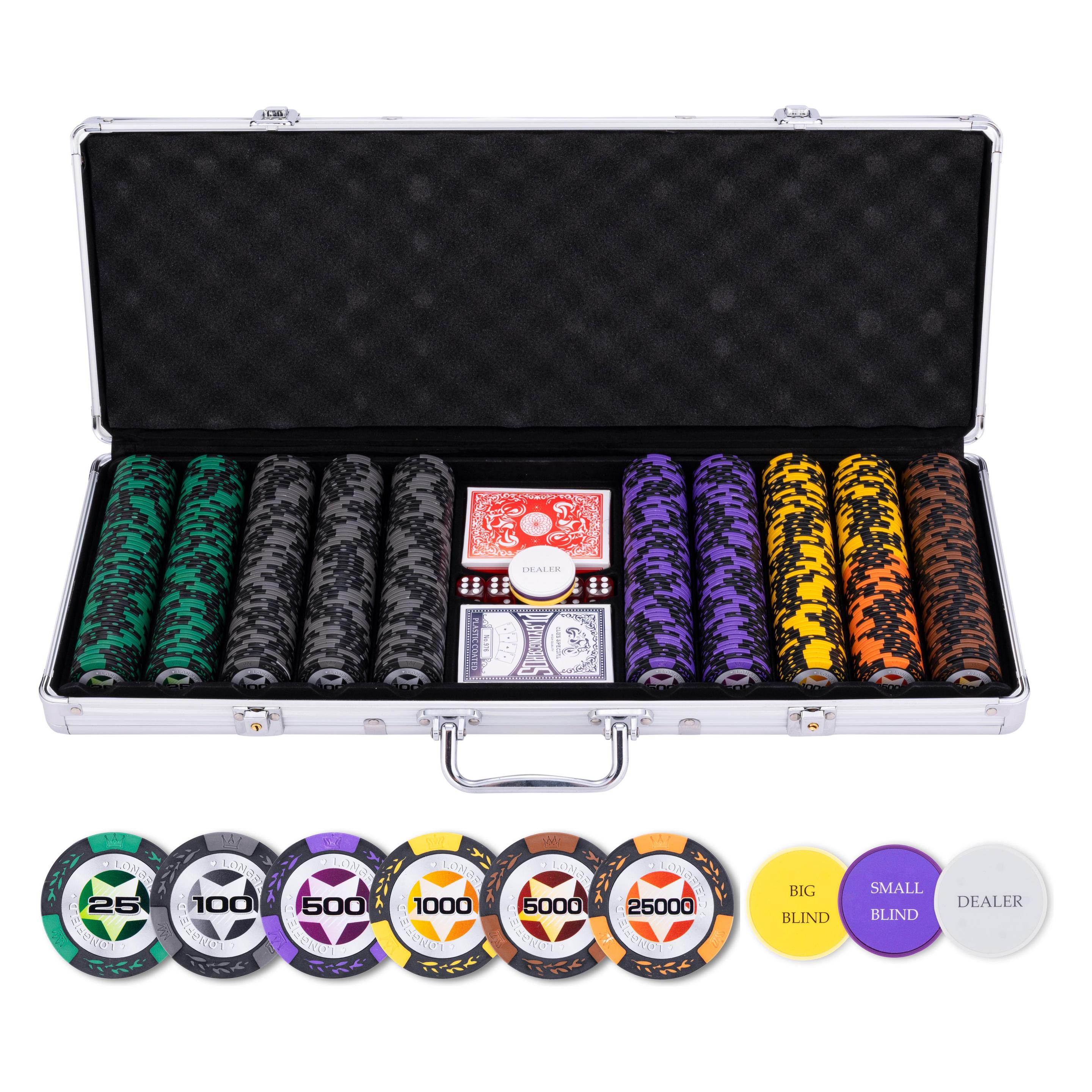 Longfield Pokerset im silbernen Koffer, High Stake 500 Chips (14 Gramm) (2 - 8 Spieler) (320921)