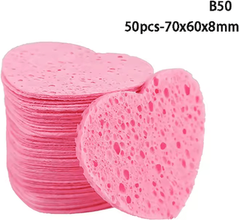 Inspire Picks Heart Cellulose Facial Cleansing Sponge Set Natural Wood Pulp Makeup Remover & Face Wash Sponge 50pcs 70x60x8mm
