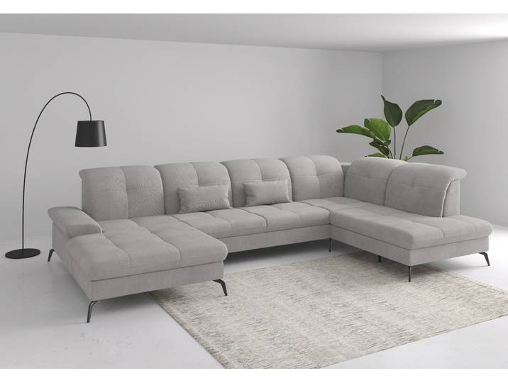 Wohnlandschaft, Polyester, Silber, 357×231 cm, U-Form, Mit Sitztiefenverstellung, Sitze Für 6,5 Personen, Sit&More