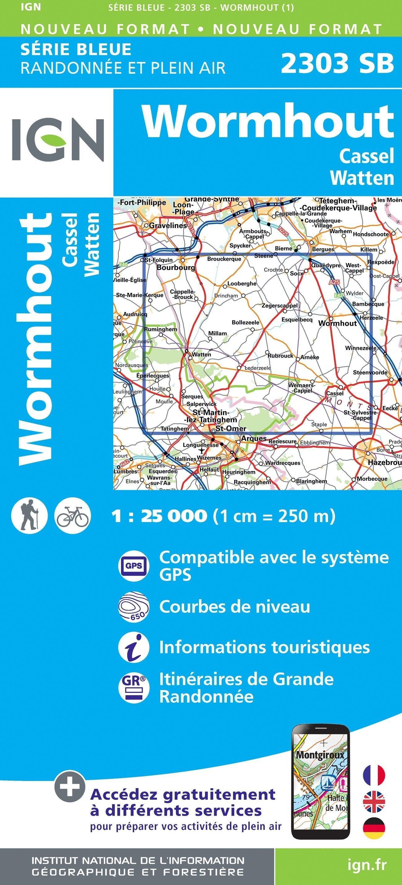 Carte de randonnée IGN Série Bleue n° 2303 - Wormhout, Cassel, Watten