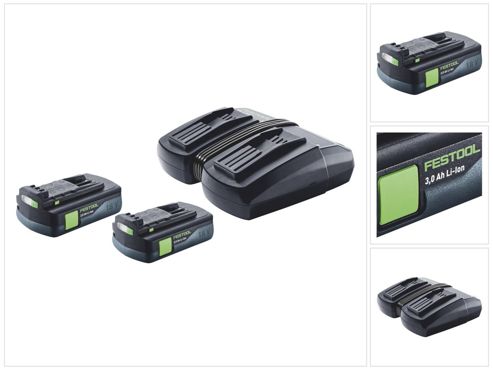 Festool Energieset met 2x BP 18 Li 3.0 C accu 18 V 3,0 Ah en TCL 6 DUO dubbele oplader