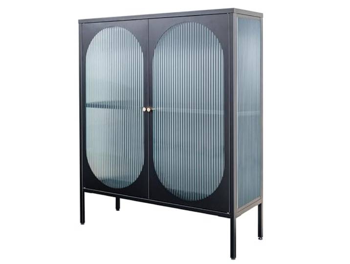 Riess Ambiente Vitrine Paris - 110cm - schwarz Gold - Metall mit Stauraum Hohe Belastbarkeit, pflegeleichte Oberfläche, Glas-Details, hochwertige Metalloptik