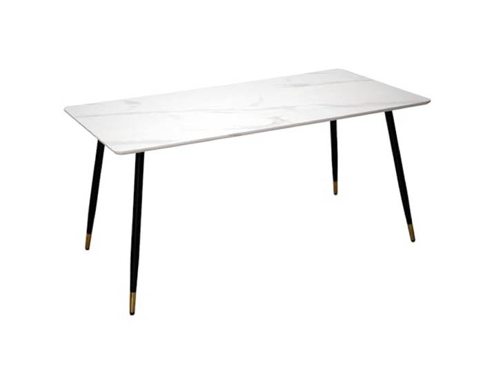 DRW Esstisch aus Holz mit Marmoreffekt und Metall, 160 x 80 x 76 cm, Marmor-Effekt, Weiß und Schwarz, 160x80x76cm