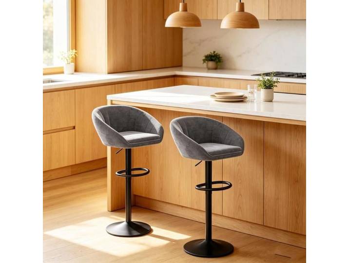 Chleby Lot de 2 Tabourets de bar Rembourrées Velours Chaises de Bar Modernee Hauteur réglable 360° Avec repose-pieds Gris foncé