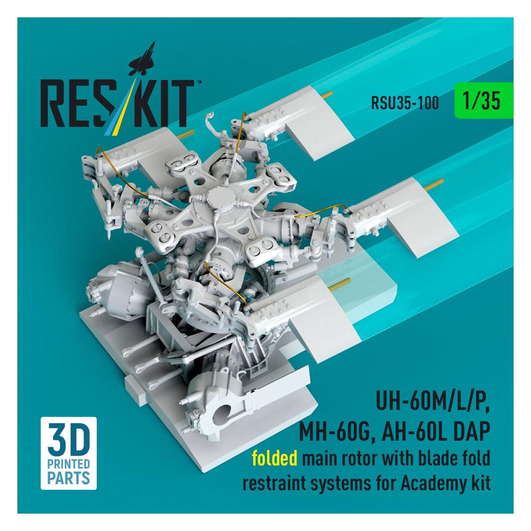 ResKit UH-60M/L/P, MH-60G, AH-60L DAP folded main rotor with blade fold restraint systems (3D Printed) for (RSU35-0100)
