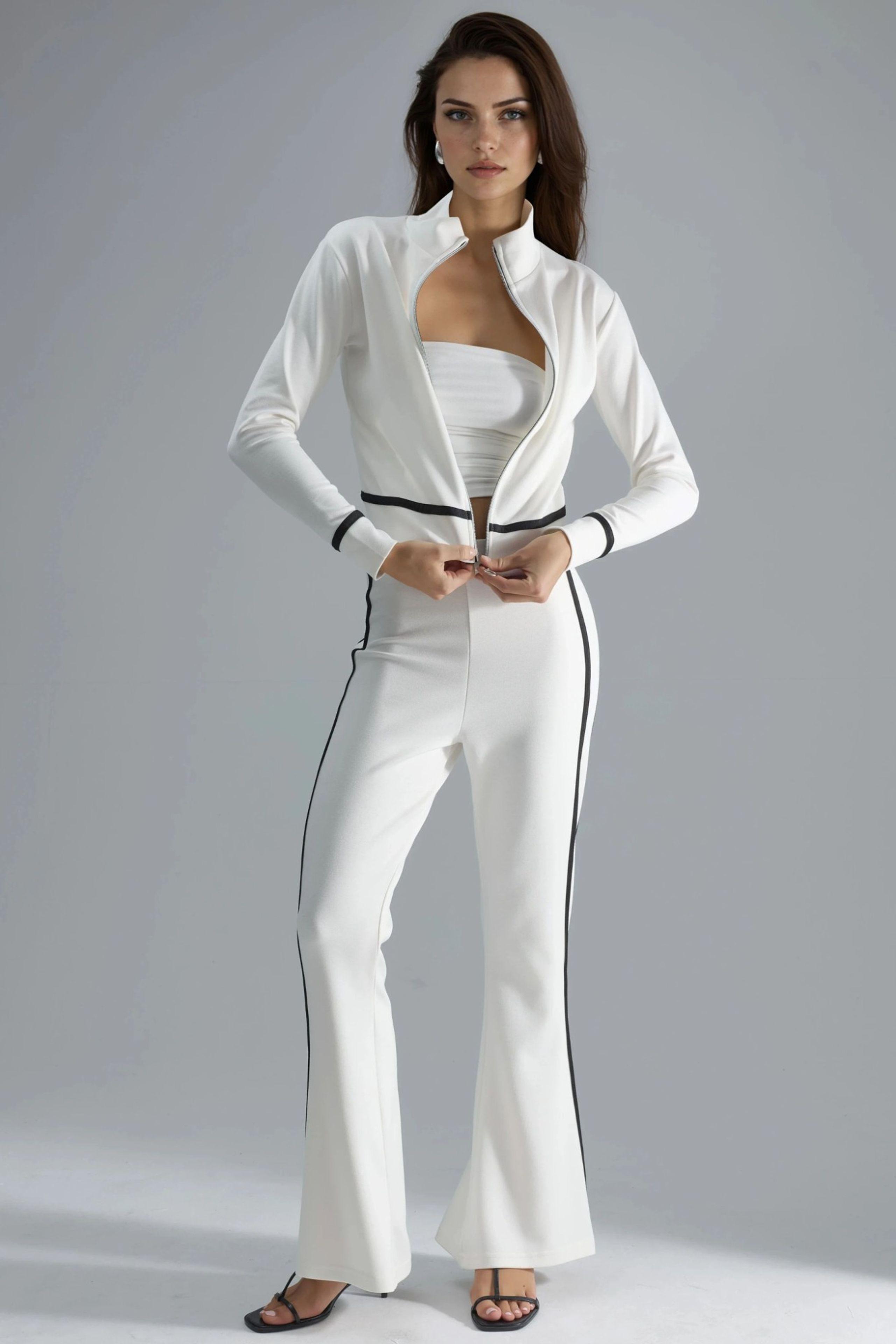 Modal Touch Zipfel-Sweatshirt & Flared-Hosen Zweiteiliges Set