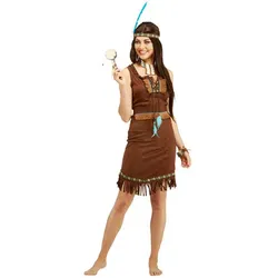 Kleid Indianerin, braun/türkis