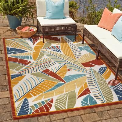 Gertmenian Fosel Lagos Multi-Color Modern Tropical Botanical Leaf Indoor/ Outdoor High-Low Area Rug