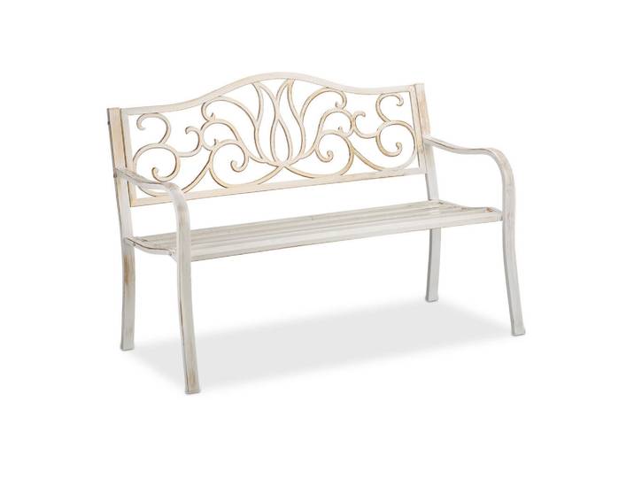 Relaxdays Gartenbank Weiß-Bronze 2-Sitzer, Metall, 127.5x90x63 cm, Gartenmöbel, Gartenbänke