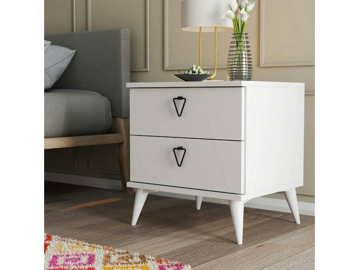 Table de chevet moderne - 2 tiroirs MARFA - Blanc