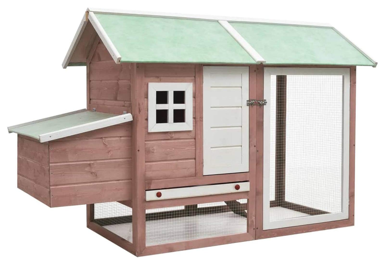 Kippenhütte "Buiten" - Groß - 170x81x110 cm - Massivholz - Grünes Dach