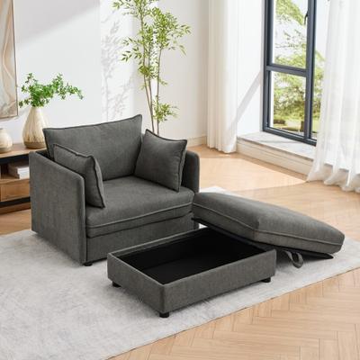 versized Deep Seat Chenille Single Sofa Accent Chair with Matching Storage Ottoman